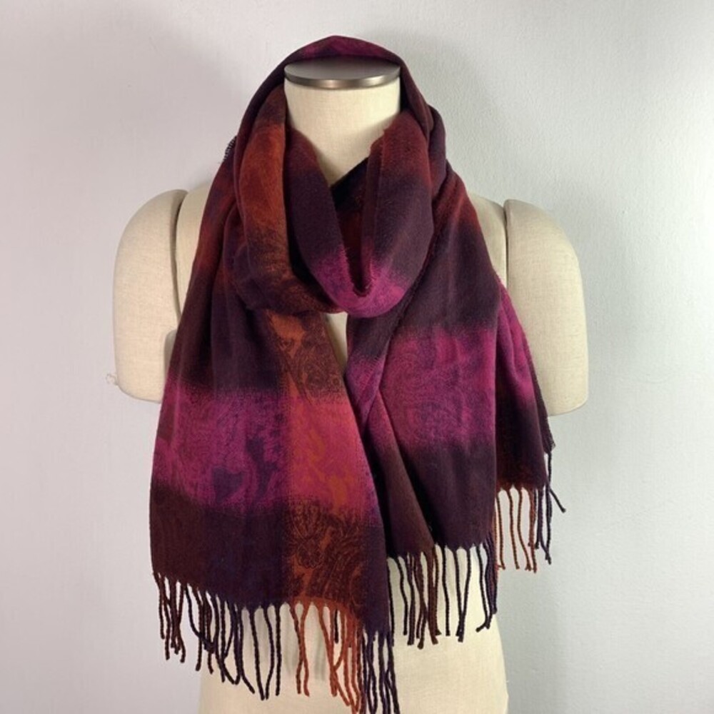 V Fraas Cashmink Scarf Red Pink Fringe Rectangular Scarf Made in Germany